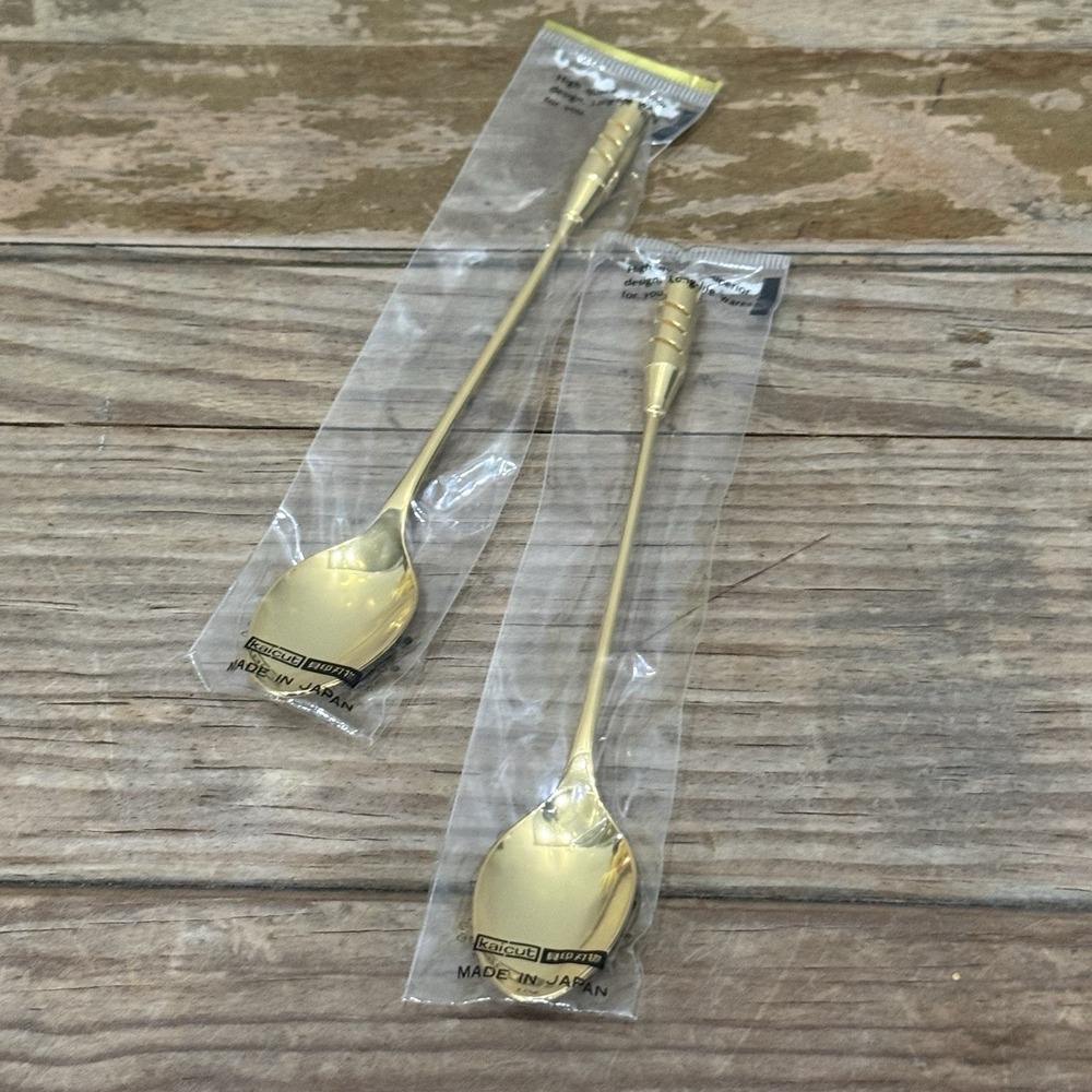 Set of 2 EBM Riz Gold Coffee Spoons - Stainless Steel Japan Tea Dessert Flatware